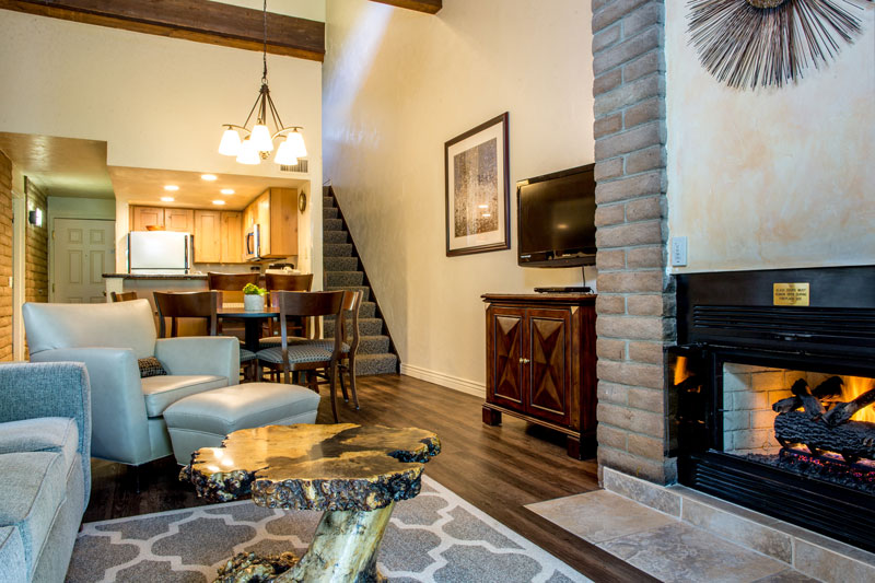 Livingroom fireplace at Sandstone Creek Club, Hotel and Timeshares in Vail, Colorado