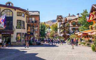 Vail summer photo of the village near Sandstone Creek Club, Hotel and Timeshares in Vail, Colorado