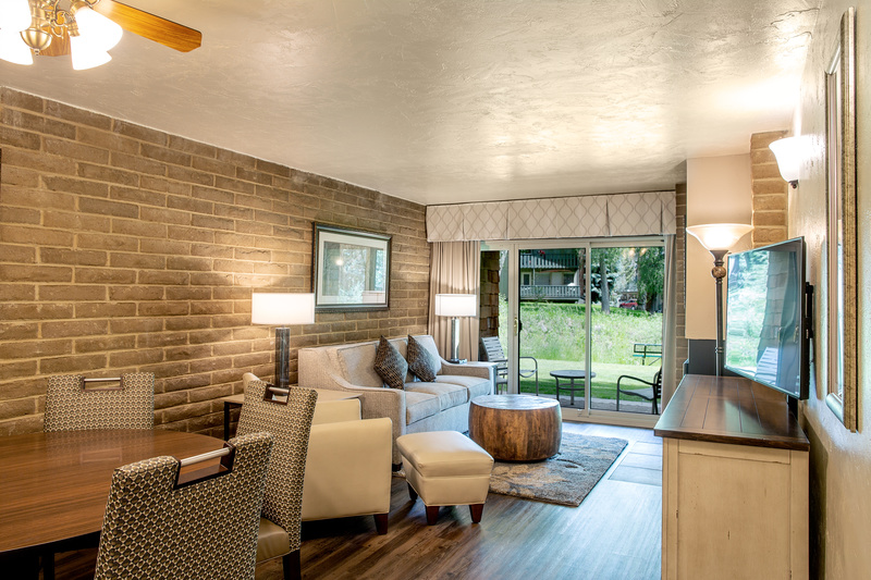 Living room at the 1 bedroom condo unit in Vail, Sandstone Creek Club, Hotel and Timeshares in Vail, Colorado